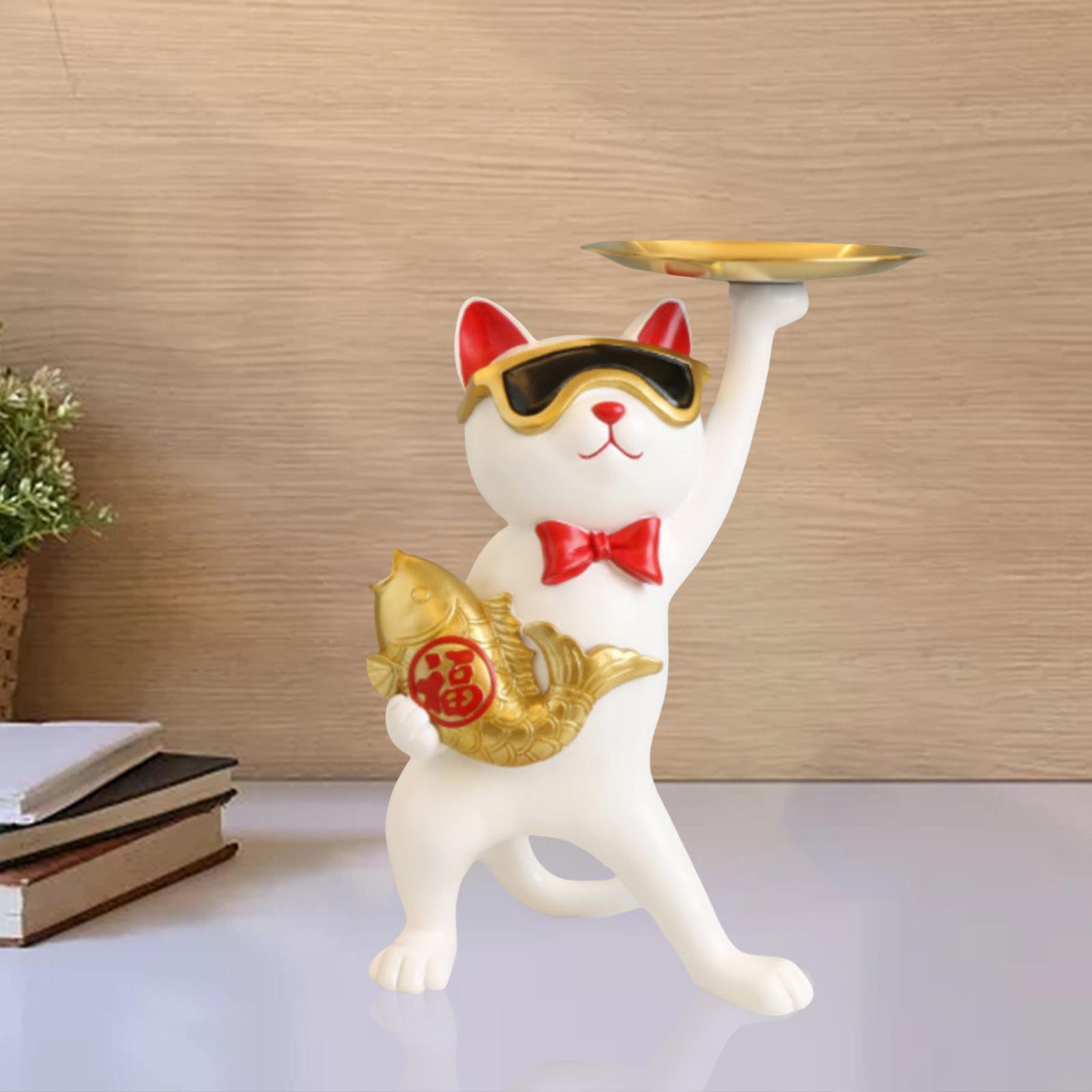 Creative Vanity Tray Statue Jewelry Rings Cat Figurine Dresser Decoration
