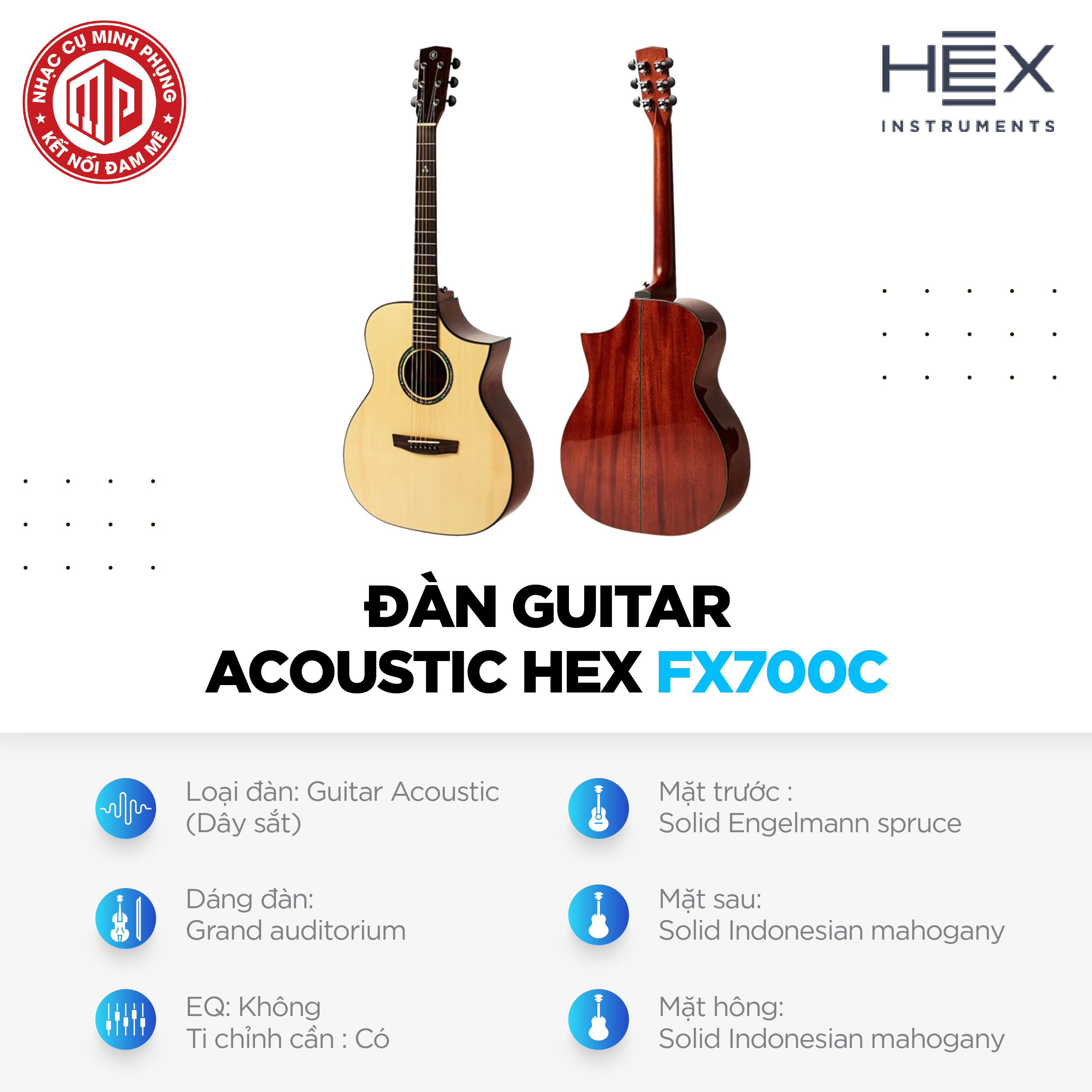 Đàn Guitar Acoustic Hex FX700C - Hàng chính hãng