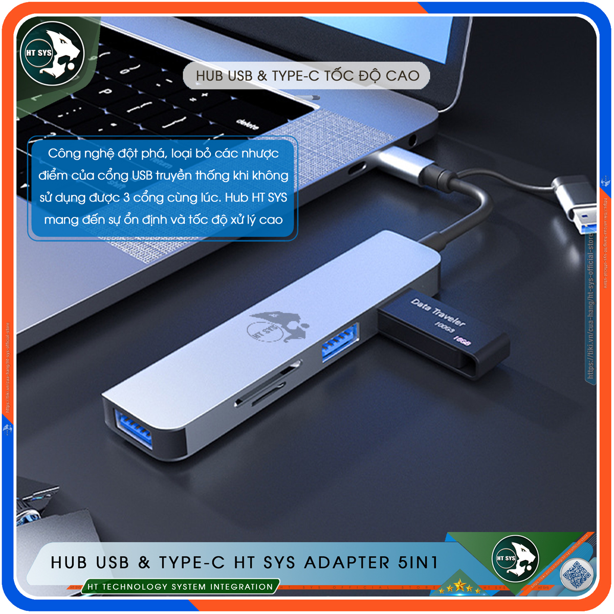 Hub Type C Và Hub USB 3.0 HT SYS Adapter 5in1 - Cổng Chia USB Mở Rộng Kết Nối Tốc Độ Cao Dành Cho Macbook, Laptop, PC - Hub Chuyển Đổi USB Type-C Hỗ Trợ Sạc Pin, Kết Nối Đa Năng ổ Cứng, Bàn Phím, Chuột, Máy In, Ổ Chia USB - Hàng Chính Hãng