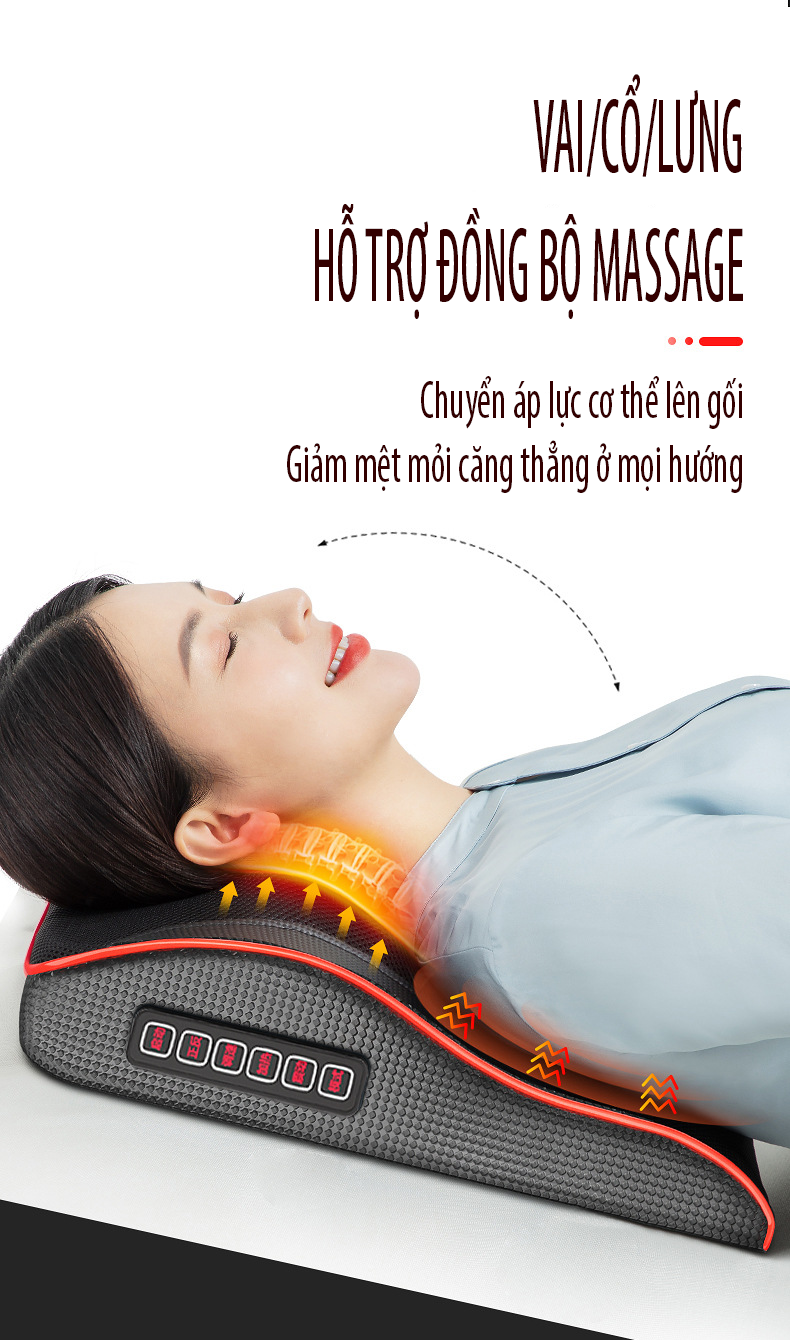 Gối/đệm massage đa năng kéo dài hỗ trợ chữa trị, làm giảm đau thắt lưng, đau cột sống cổ