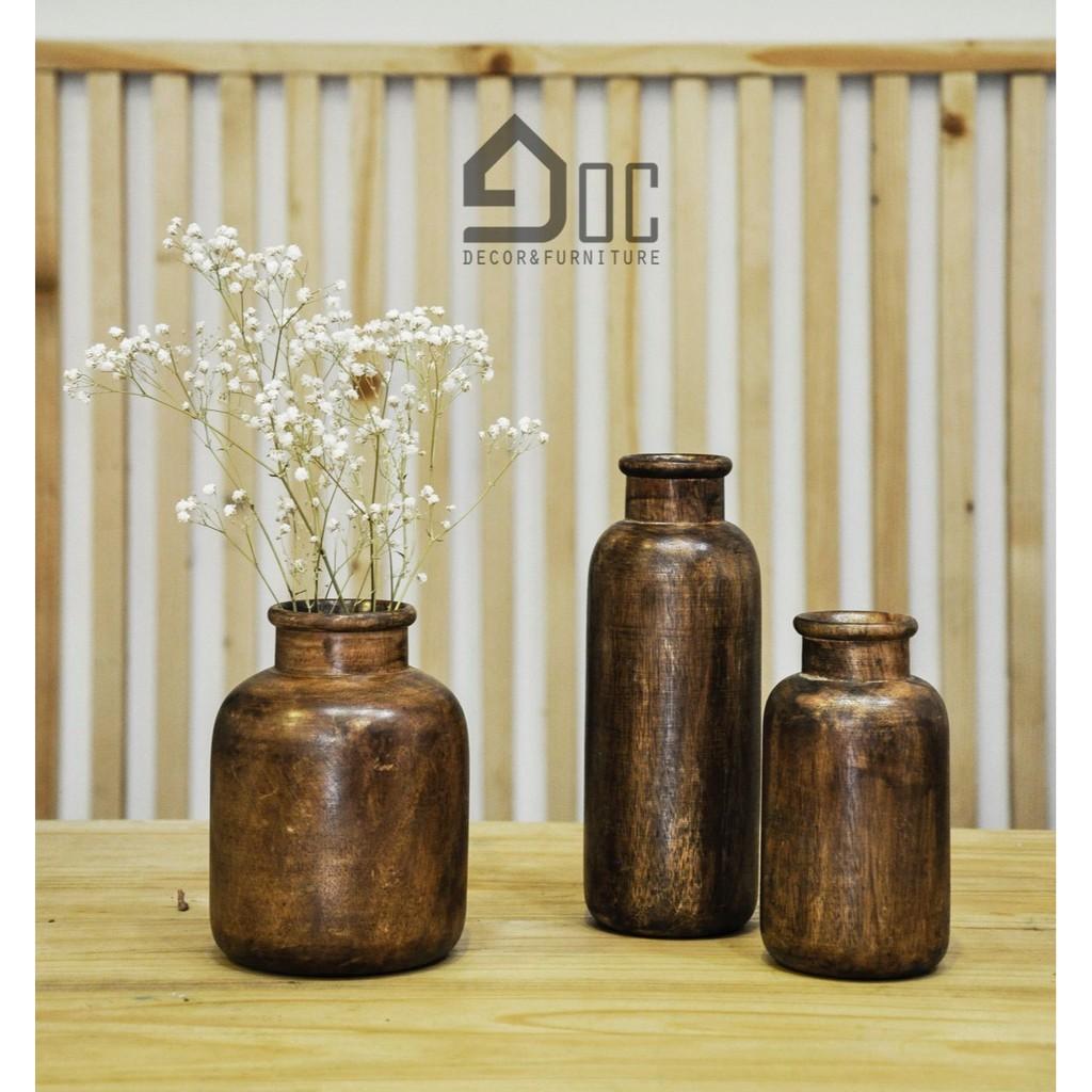 Lọ hoa gỗ đẹp, bình hoa bằng gỗ cắm hoa giả, hoa khô, hoa lụa Góc decor