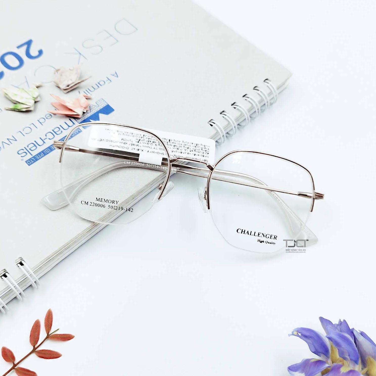 GỌNG KÍNH PHOM LỤC GIÁC ,KIM LOẠI NỮA KHUNG, GỌNG NHUYỄN, CHÍNH HÃNG CHALLENGER CM220006-C1