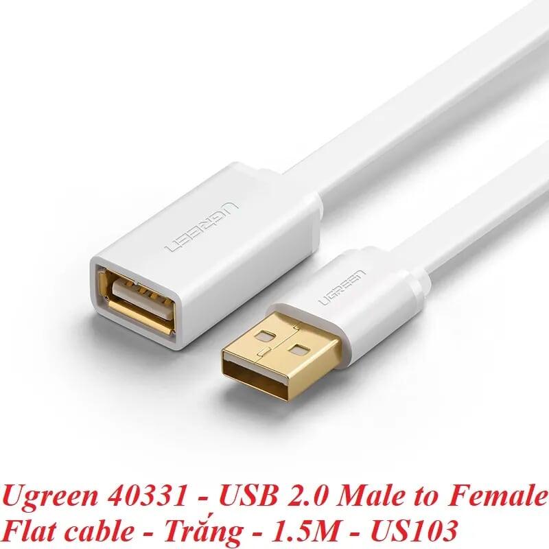Ugreen UG40331US103TK 1.5M màu Trắng Cáp tín hiệu nối dài USB 2.0 lõi thuần đồng dáng dẹt - HÀNG CHÍNH HÃNG