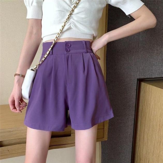 Quần short cạp siêu cao 2 khuy màu tím chất tuyết mưa