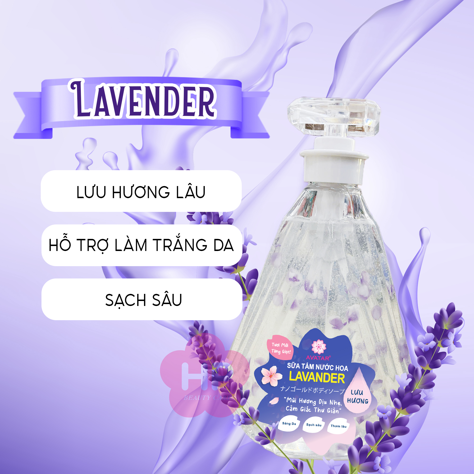 Sữa Tắm Cánh Hoa Tươi Giúp Trắng Mịn Da Hương Hoa Oải Hương Avatar Lavender Shower Gel 800 mL