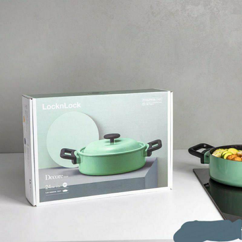 Nồi Decor Chống Dính Cao Cấp 24cm 2 Tay Cầm Thành Thấp LDE1244IH màu xanh Mint