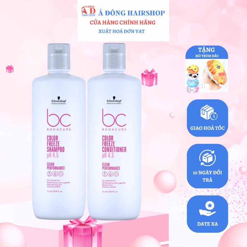 [+Tặng mũ trùm] DẦU GỘI XẢ, HẤP Ủ, XỊT DƯỠNG GIỮ MÀU TÓC NHUỘM BÓNG MƯỢT SCHWARZKOPF BC COLOR FREEZE PH 4.5 ĐỨC NEW + Gội xả gói Karseell 15ml