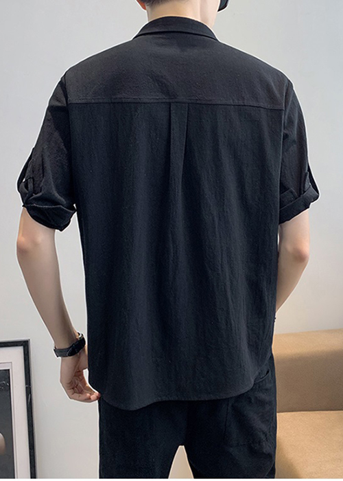 Áo sơ mi nam form rộng dài tay chất thô đũi túi ngực giả, vải đũi mềm thoáng mát, thời trang trẻ, phong cách Hàn Quốc