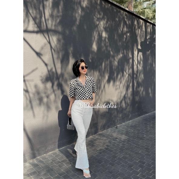 Áo sơmi croptop+ quần jean Wabisabi N1904