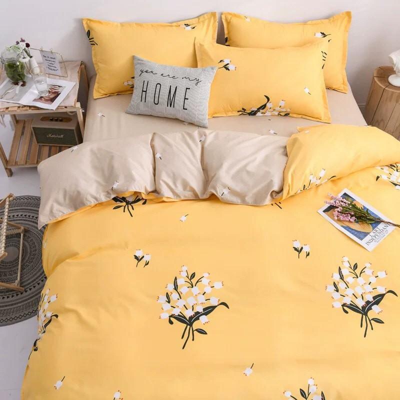 Set ga gối chăn mùa hè cottong poly 4 món hàng nhập khẩu họa tiết Hoa lá