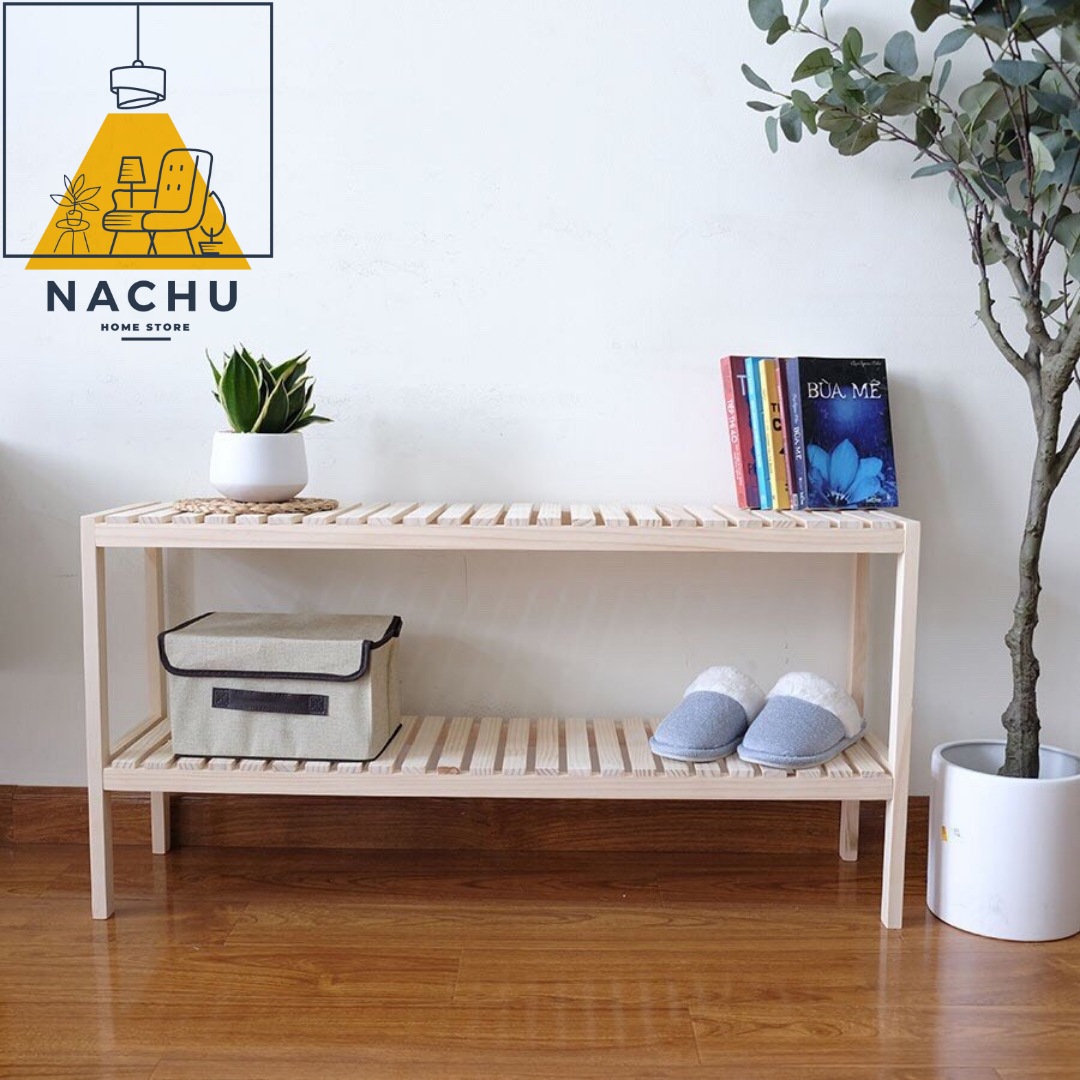 Kệ Để Giày Dép 2 Tầng Thông Minh Gỗ Thông Tự Nhiên 80 cm Nachu Home Store