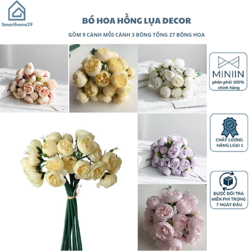 Bó Hoa Hồng 27 Bông Nhân Tạo Hoa Camellia Hoa Mẫu Đơn Hoa Hồng Hoa Cô Dâu Cho Tiệc Cưới Văn Phòng Trang Trí Nhà Cửa - HÀNG CHÍNH HÃNG MINIIN