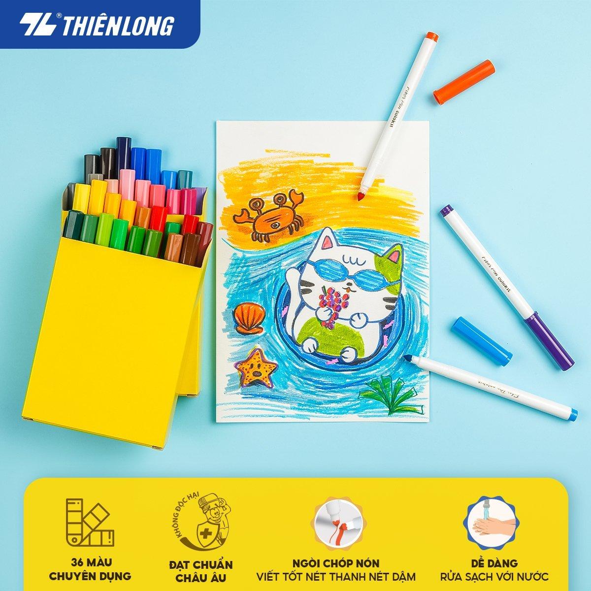 Hộp Bút Lông 36 Màu Fiber Pen Washable - Nét Mảnh Nét To - Colokit SWM-C006-KM