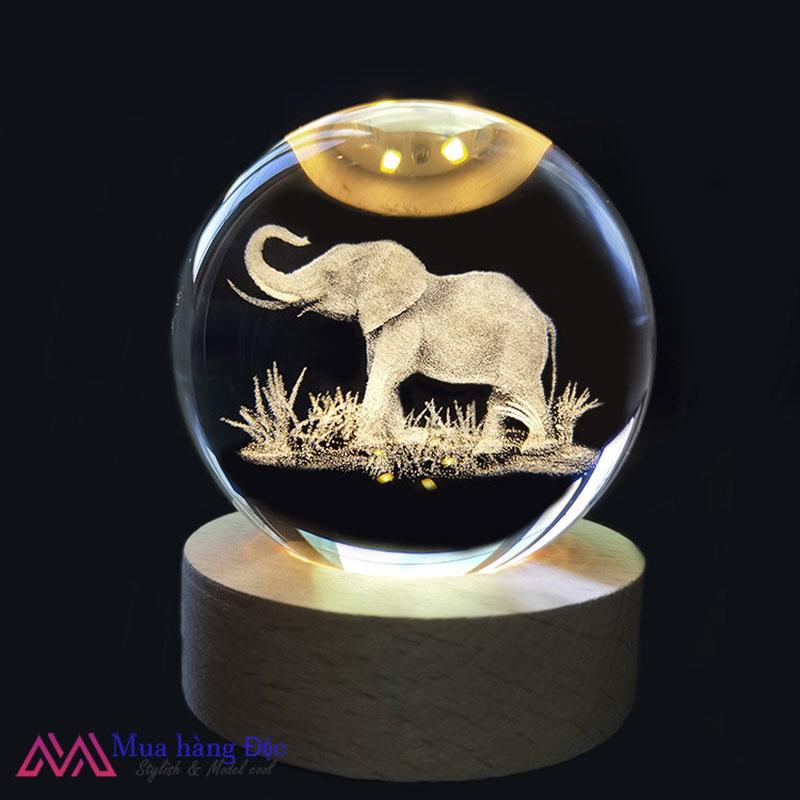 Bộ Quà Tặng Quả Cầu Pha Lê 3D larser LED con voi