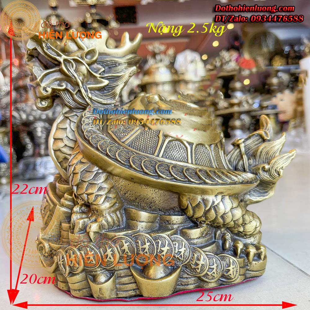 Tượng Long Quy Lưng Bát Quái Bằng Đồng Nguyên Chất Cao 22cm, Nặng 2,5kg Đẹp Tinh Xảo - Đồ Thờ Hiên Lượng