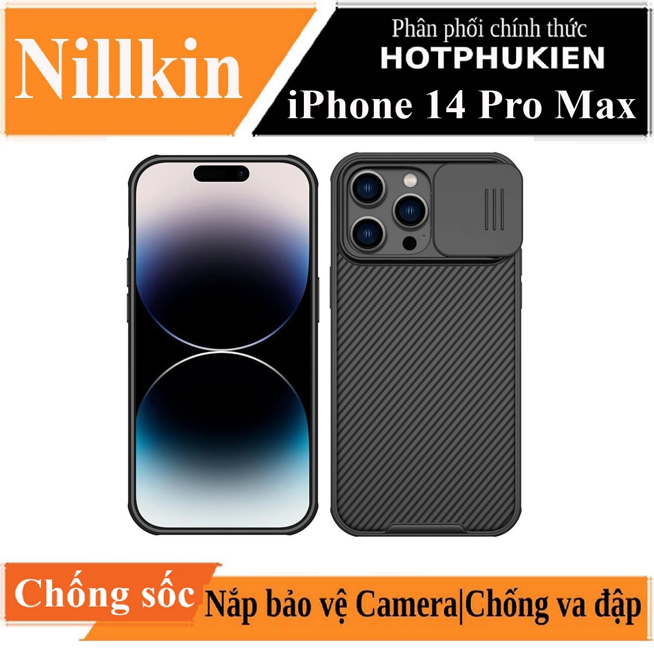 Ốp lưng chống sốc cho iPhone 14 Pro Max 6.7 inch bảo vệ Camera hiệu Nillkin Camshield Pro chống sốc cực tốt, chất liệu cao cấp, có khung & nắp đậy bảo vệ Camera – hàng nhập khẩu – Đen