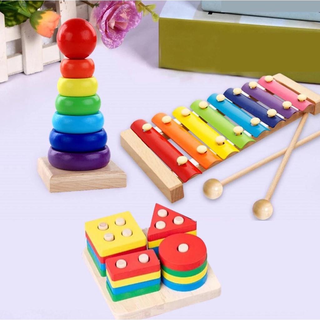 Combo 6 Món Đồ Chơi Gỗ An Toàn Phát Triển Trí Tuệ Toàn Diện Cho Bé