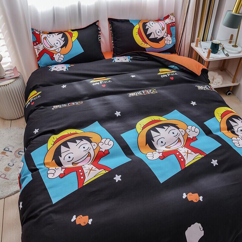 Bộ chăn ga gối Cotton poly M2T Bedding Lufy mũ rơm, vỏ chăn mền, drap nệm và 2 vỏ gối