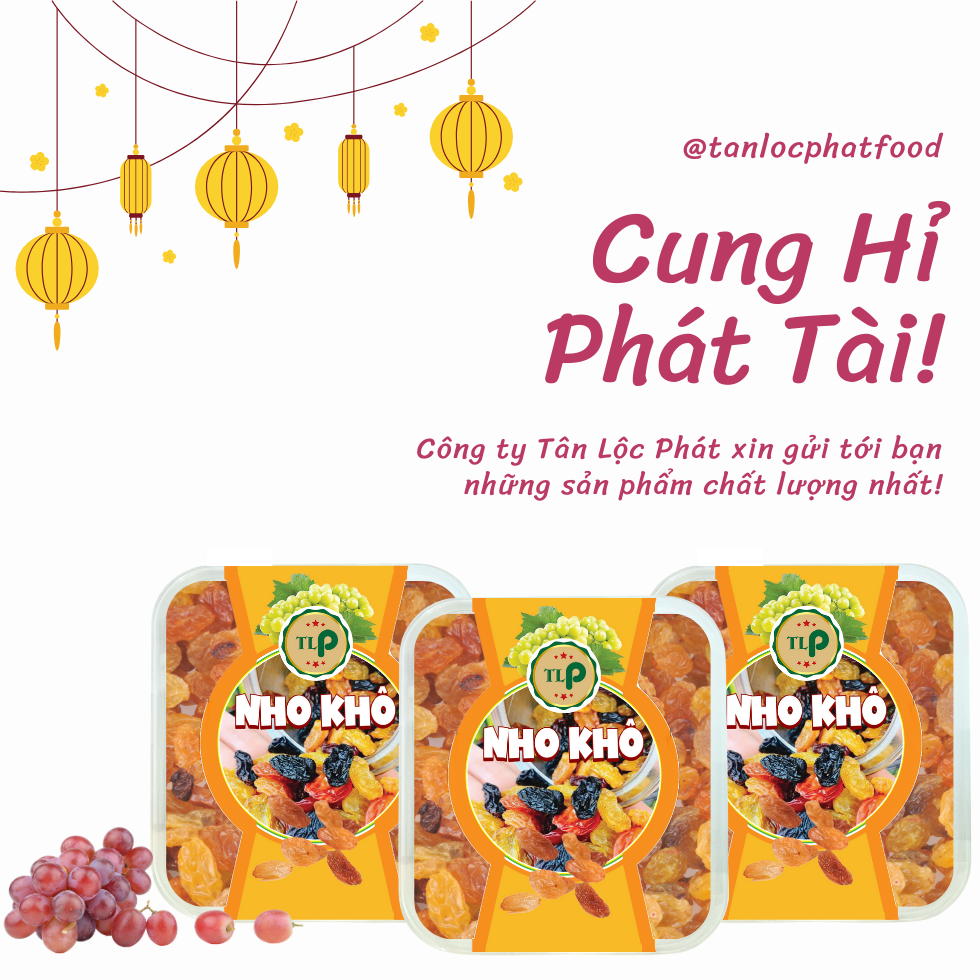 Nho Vàng Sấy Khô Tân Lộc Phát Chua Ngọt Không Đường Hộp Vuông 500g