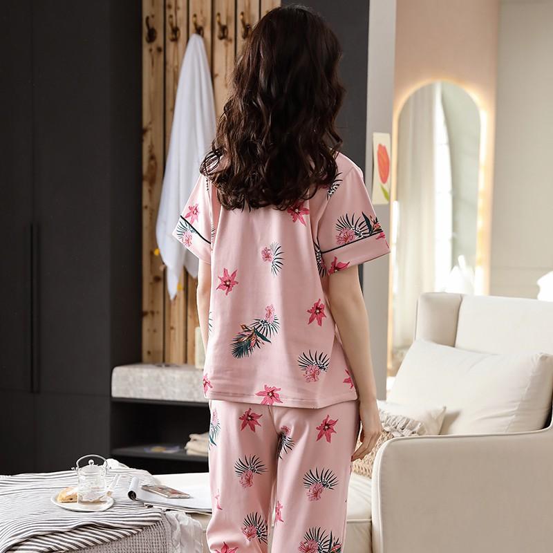 Đồ Bộ Pijama cộc tay chất vải cotton 100% tự nhiên thoáng mát, tông hồng cực kỳ tôn da, họa tiết hoa lá trẻ trung