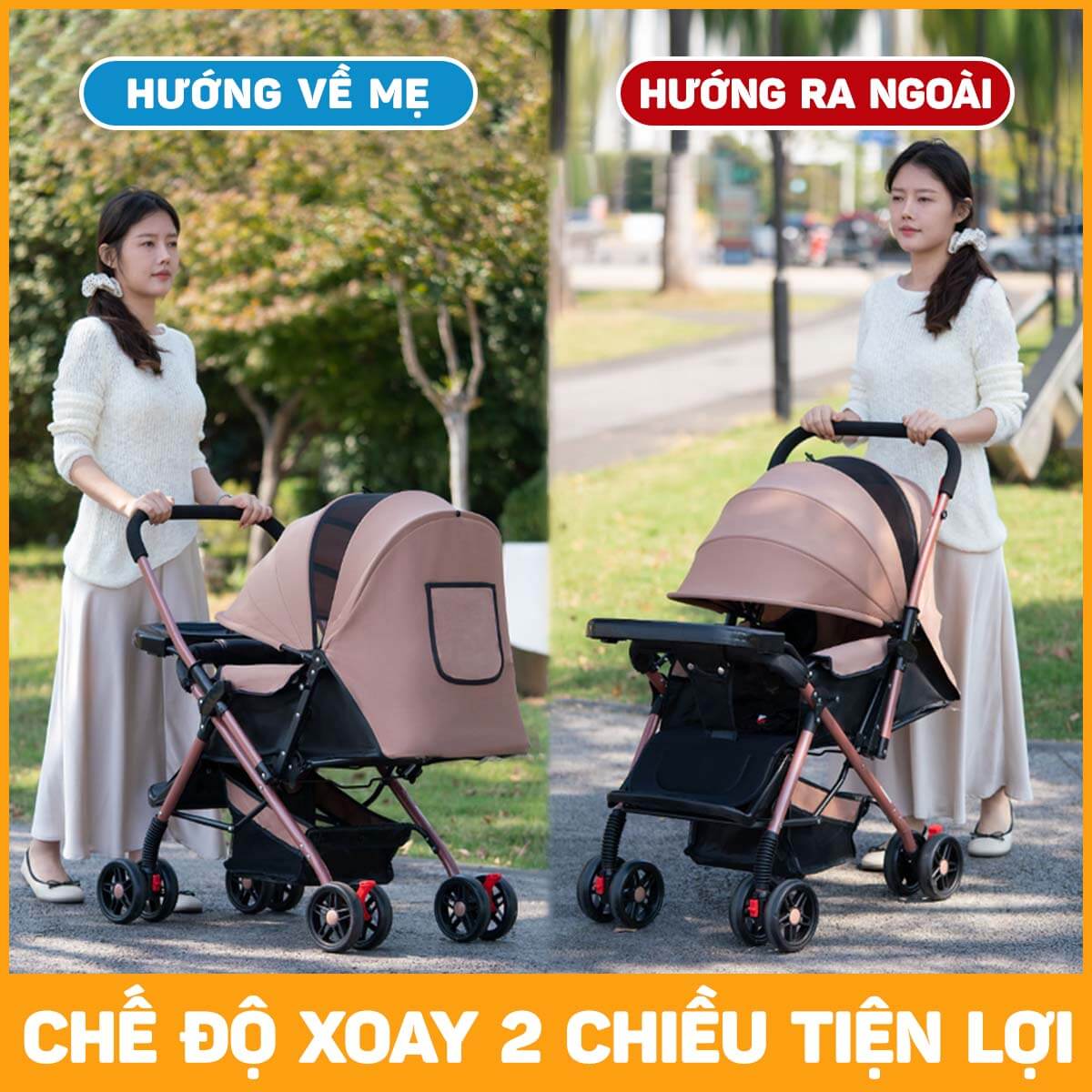 Xe đẩy 2 chiều nằm ngồi gấp gọn cho em bé sơ sinh 1 2 3 4 tuổi Premium MySun