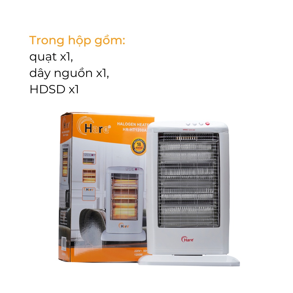 Quạt sưởi điện hai bóng Halogen HR-HT1200A -hàng chính hãng thương hiệu Hare - bảo hành 18 tháng