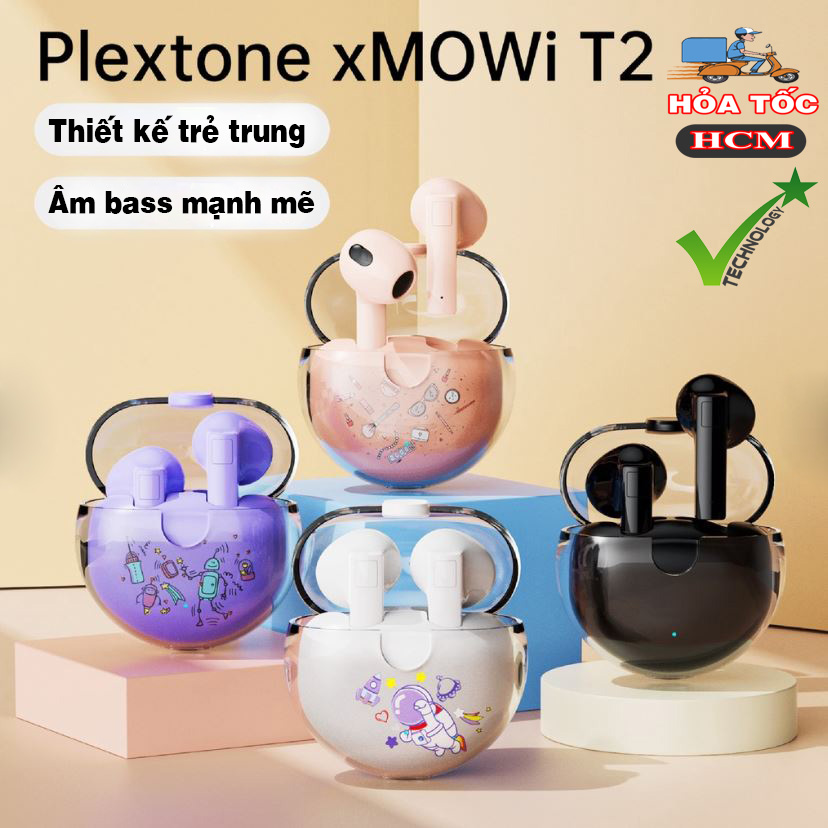 Tai nghe true wireless earbuds Plextone xMowi T2 - Điều khiển cảm ứng - Sạc Type C - Âm bass mạnh mẽ - Pin trâu - Mic khử ồn - Độ trễ thấp - Thiết kế đẹp - Hàng Chính Hãng