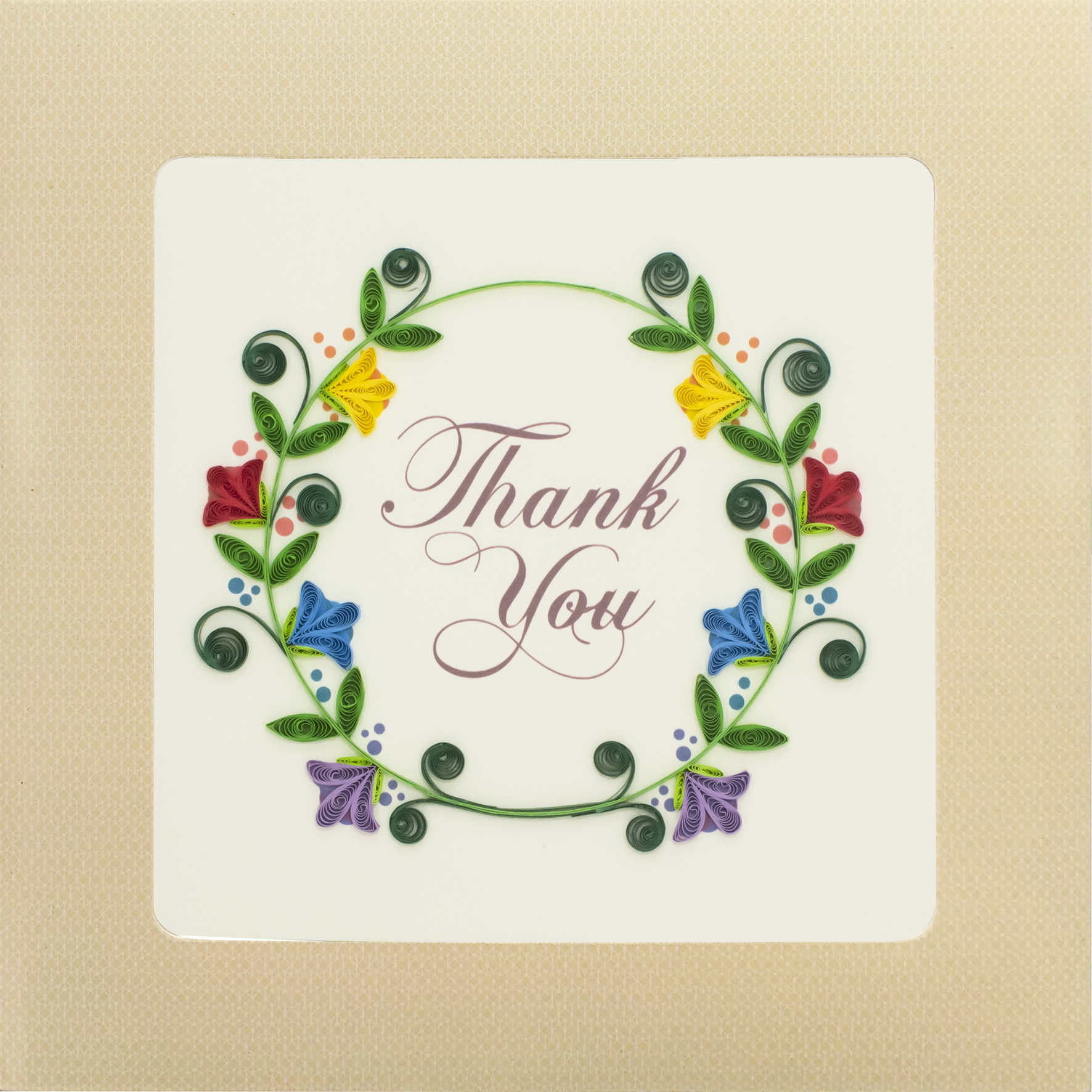 Thiệp Handmade - Thiệp Vòng hoa cảm ơn nghệ thuật giấy xoắn (Quilling Card) - Tặng Kèm Khung Giấy Để Bàn - Thiệp chúc mừng sinh nhật, kỷ niệm, tình yêu, cảm ơn…