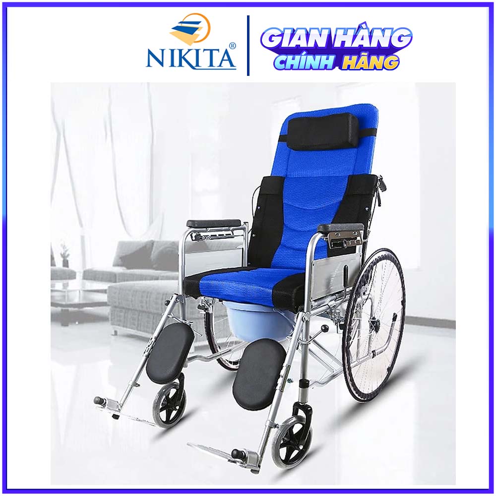 Xe lăn tay ngã lưng 6 nấc, có đệm và bô vệ sinh - NIKITA N213-1