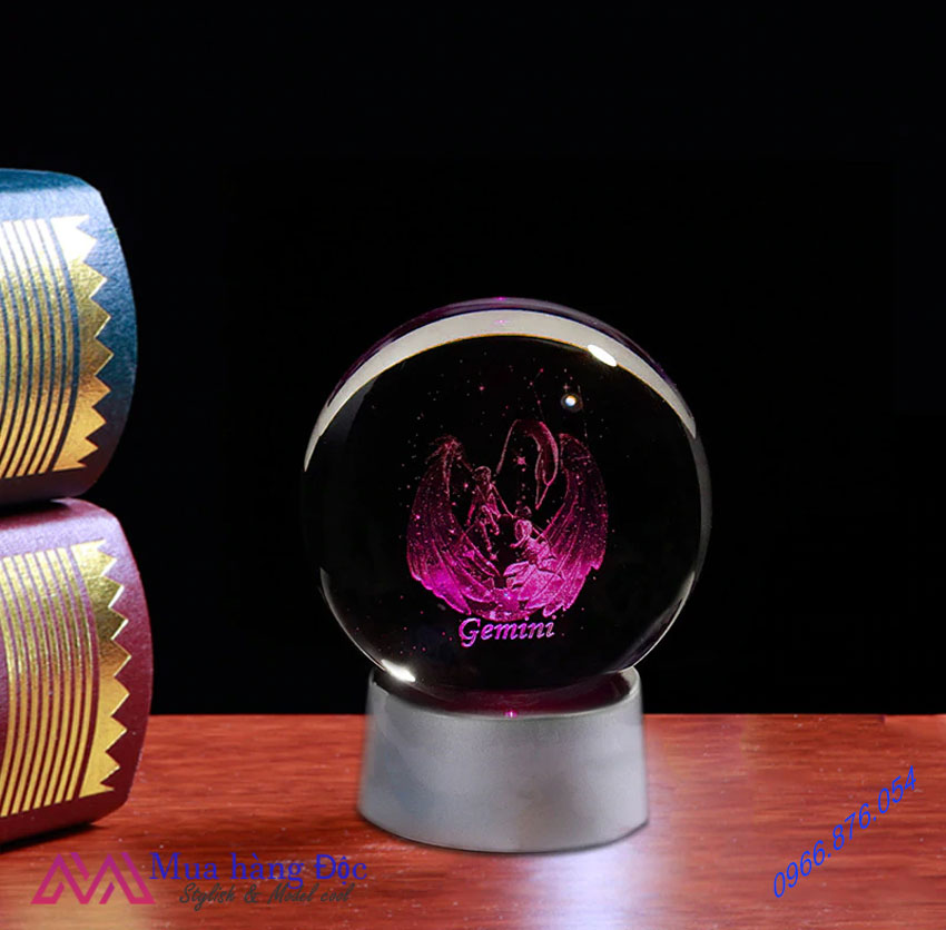 Quà Tặng Sinh Nhật Quả Cầu Pha Lê 3D LED Cung Song Tử