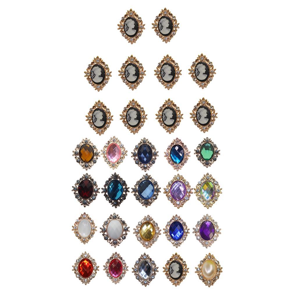 20Pcs Crystal Rhinestone Button Oval Acrylic Embellishments Phone Case Decor