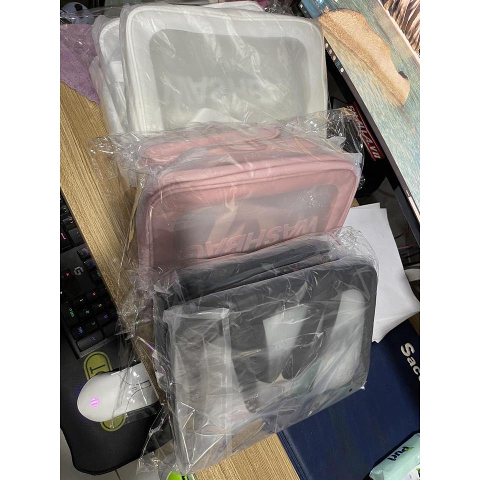 Túi Đựng đồ trang điểm trong suốt washbag Combo 6 nhựa PVC da Pu 3 màu đi bơi đi biển du lịch