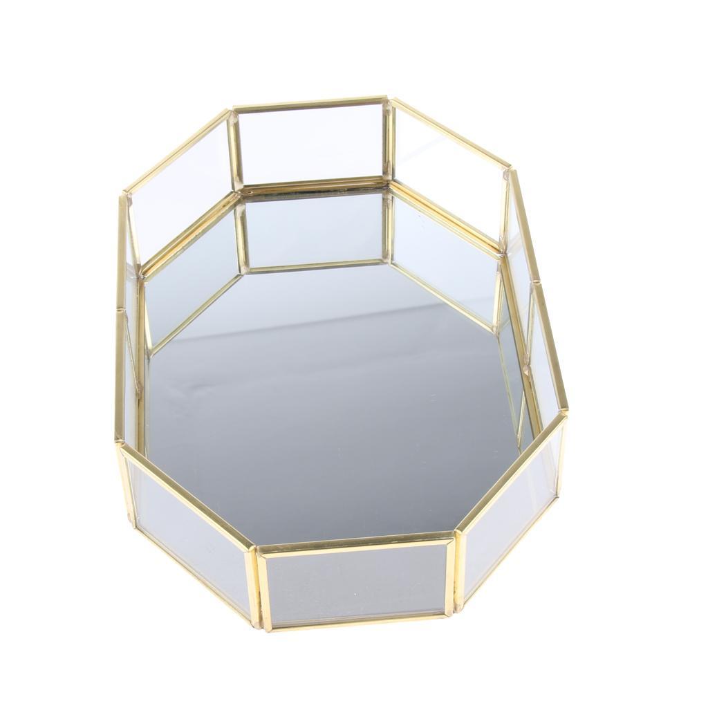 Metal Glass Jewelry Tray, Makeup Cosmetic Organizer Storage Box, Dessert Plate, Decorative Tray