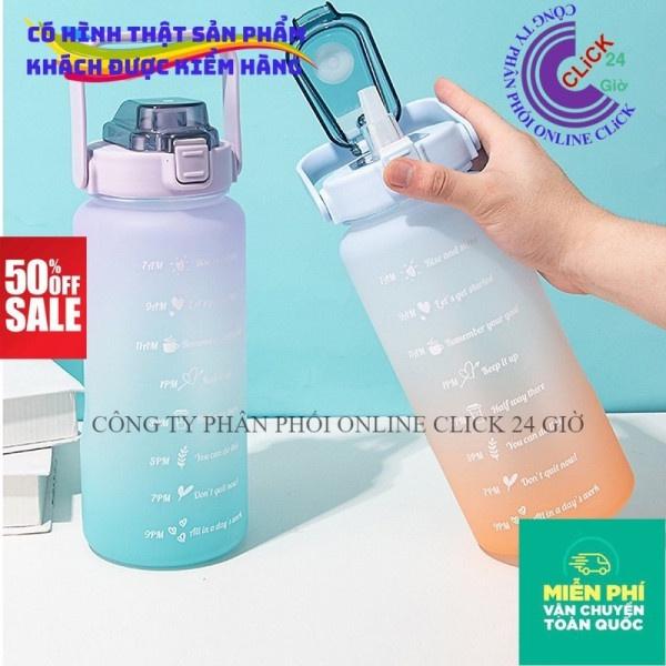 Bình Nước Thể Thao 2L Có Sticker Chia Vạch Báo Giờ Nhắc Uống Nước Có Ống Hút Chất Liệu Nhựa Đạt Chuẩn - Hàng Cao Cấp