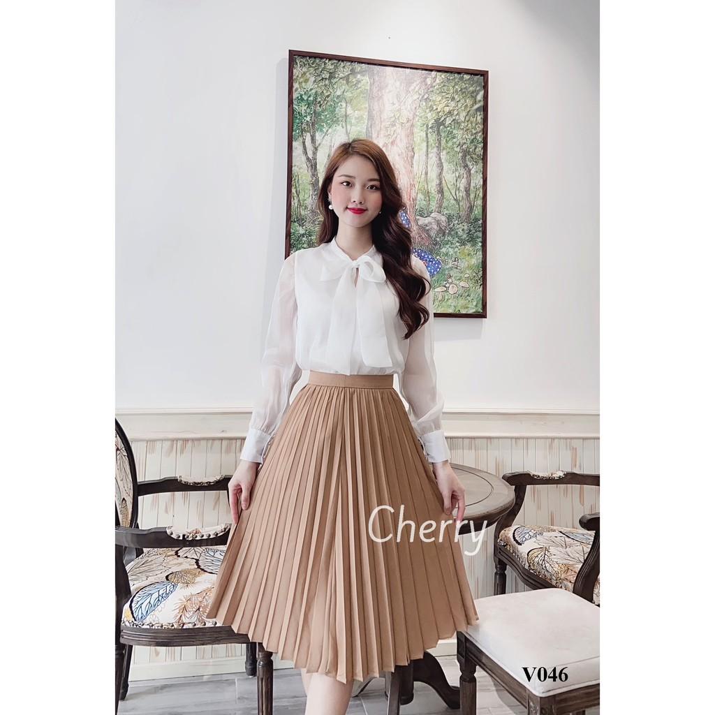 Chân váy xếp ly công sở nữ hai lớp chất liệu cao cấp, chân váy ngắn độ xòe đầm vừa phải Cherry V046