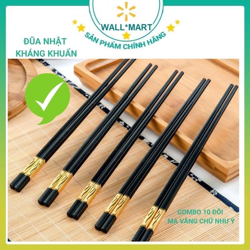 ĐŨA NHẬT BẢN BỘ 10 ĐÔI MẠ VÀNG KHÁNG KHUẨN CAO CẤP ĂN CƠM WALLMART WM41