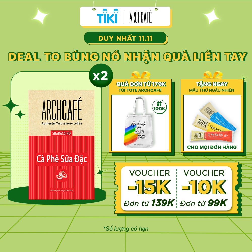 Combo 2 Cà Phê Sữa Đặc - Cafe hoà tan Archcafé (hộp 12 gói x 18g)