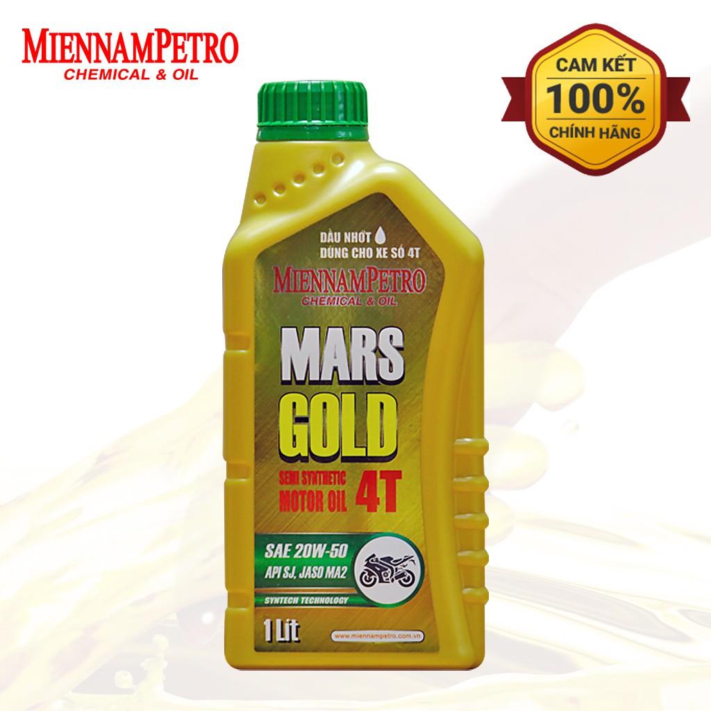 Dầu Nhớt MiennamPetro Mars Gold Motor Oil 4T 20W-50 API SJ JASO MA2 1L Bảo Vệ Động Cơ Xe Máy 4 Thì Cao Cấp