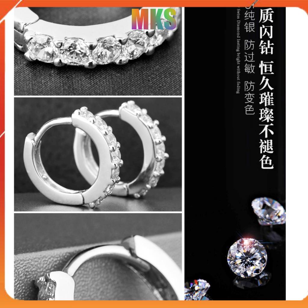 Hoa tai bạc ý S925, bông tai bạc phong cách Hàn Quốc kiểu dáng tròn đính đá lóng lánh.