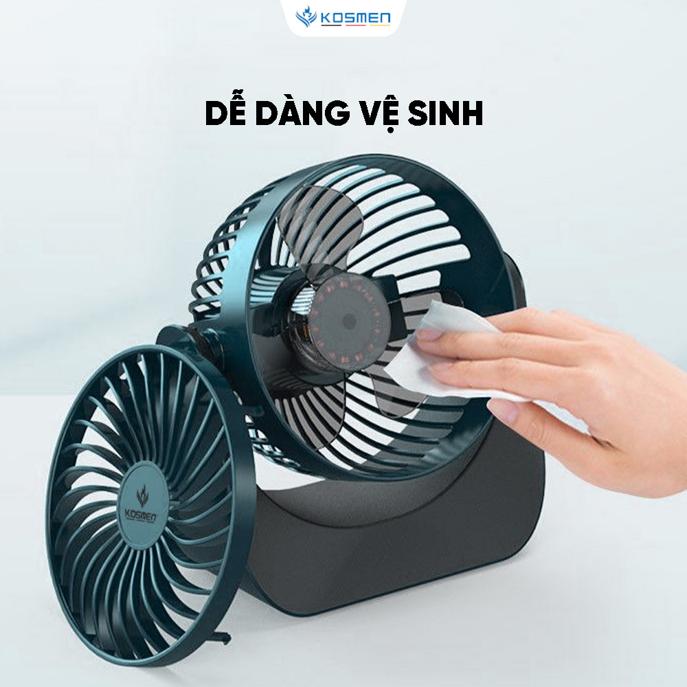 Quạt Mini Để Bàn Kosmen F118 Có Lưới Bảo Vệ , Dung Lượng Pin Khủng, Xoay 360 Độ - Hàng Chính Hãng