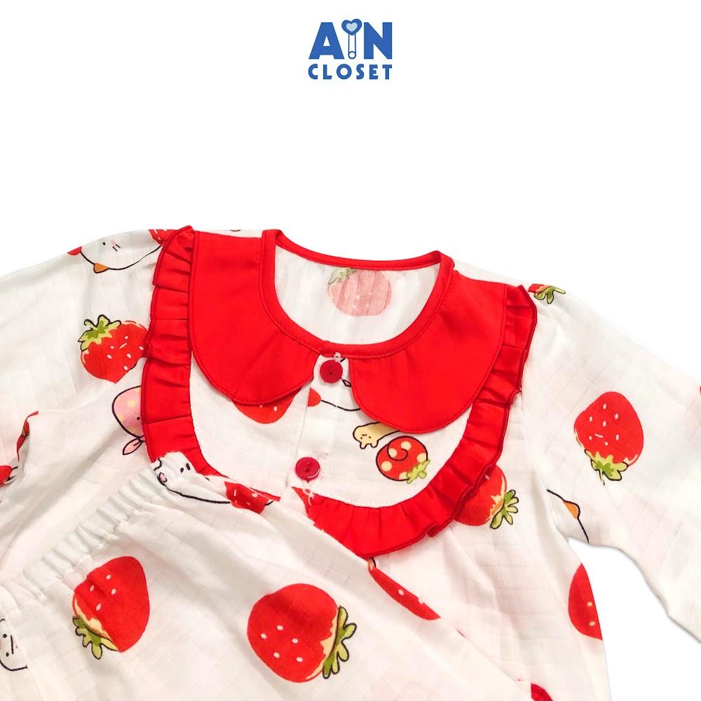 Bộ quần áo dài bé gái họa tiết Dâu đỏ cổ sen xô sợi tre - AICDBG0RAEBM - AIN Closet