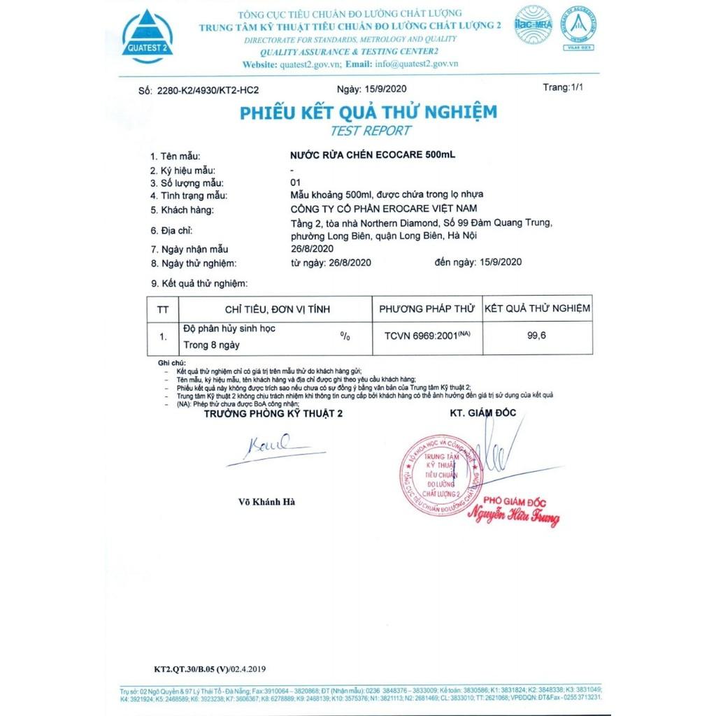 NƯỚC RỬA CHÉN HƯƠNG CAM ECOCARE 500ML
