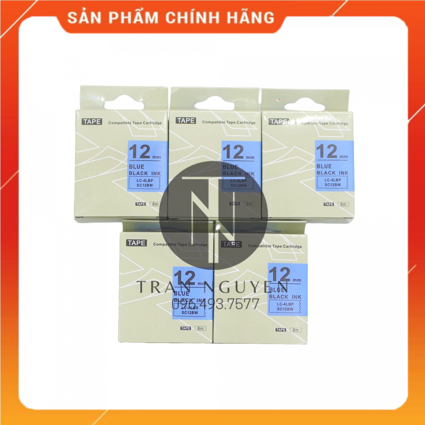 Nhãn in Tepra SC12BW - Chữ đen nền dương 12mm x 8m - Hàng nhập khẩu
