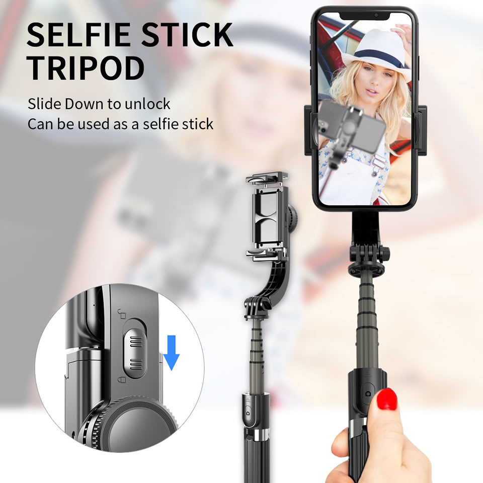 Gậy chụp hình selfie quay phim chống rung kiêm tripod đa năng 2 in 1 kèm remote bluetooth không dây hiệu HOTCASE Gimbal Stablizer L08 hỗ trợ nhiều mức thay đổi độ dài, tripod 3 chân chắc chắn, xoay 360 độ - Hàng nhập khẩu