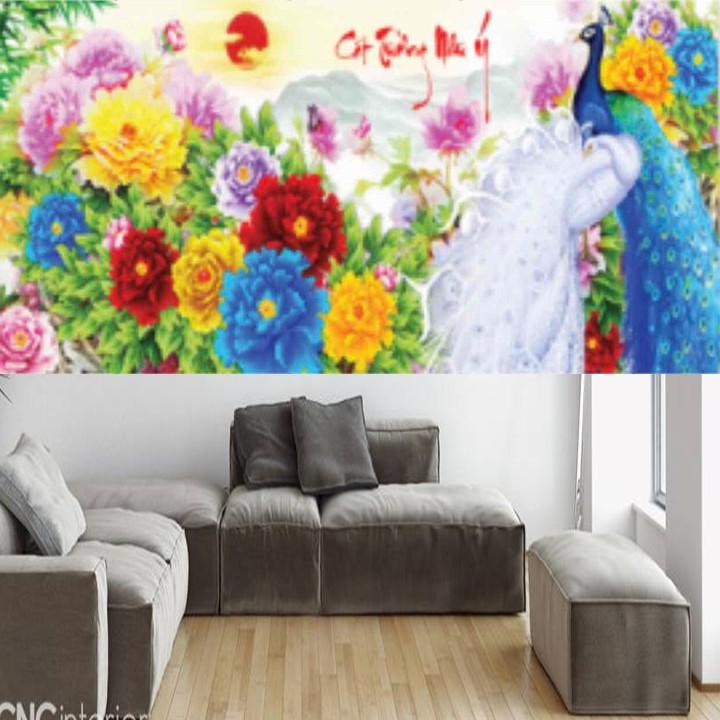 Tranh thêu cát tường như ý công mẫu đơn LV3201 - kích thước: 133 * 63cm.
