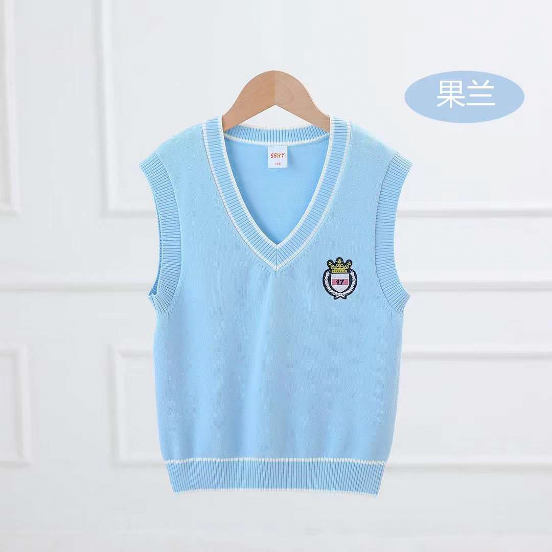 Áo gile len bé gái size đại, Gile len cho bé 8-16 tuổi cổ tim viền kẻ thêu thỏ đanh sợi không bai xù dáng thời trang