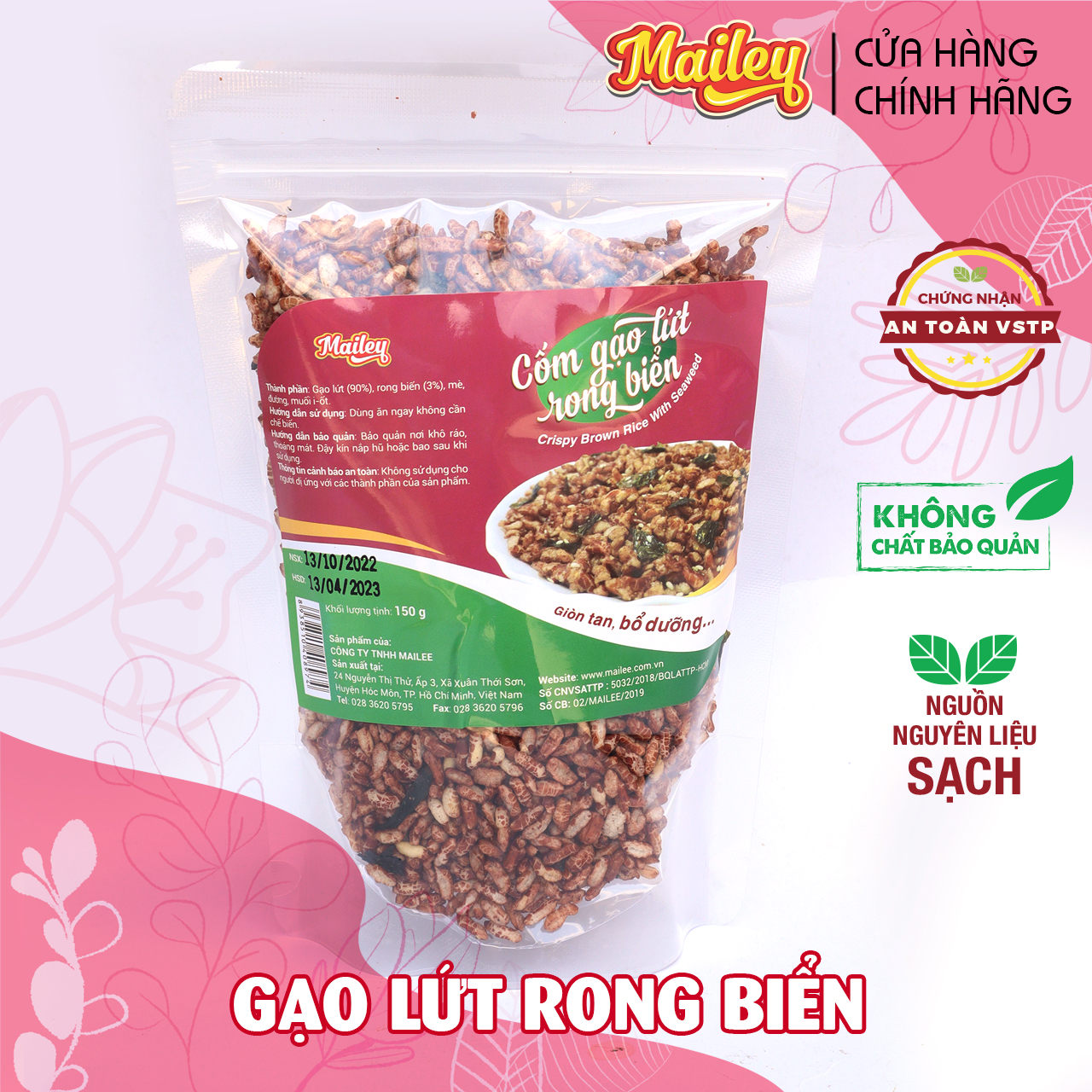 Gạo lứt sấy rong biển ăn liền MAILEY gói 150G