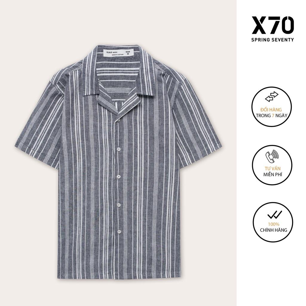 Áo Sơ Mi Nam Linen Kiểu Dáng Cổ Bẻ Tay Ngắn Thiết Kế Hoạ Tiết Sọc Dọc Thời Trang X70 - 07570004