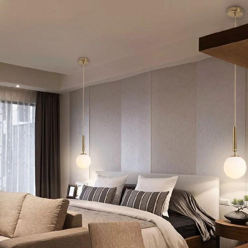 ĐÈN THẢ PHONG CÁCH BẮC ÂU CẦU THỦY TINH TRẮNG ĐỤC, CẦU THỦY TINH TRONG THÂN MẠ VÀNG ĐỒNG PHÙ HỢP ĐÈN BÀN ĂN, PHÒNG NGỦ0