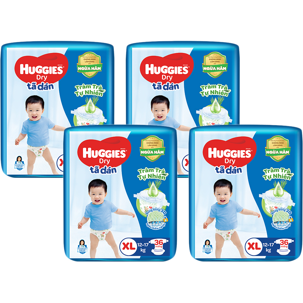 Combo 4 Tã dán HUGGIES DRY JUMBO Tràm Trà